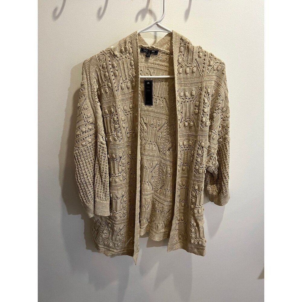 NEW Lety & Me Neutral Cottage Boho Coquette Spring Chic Crochet Knit Cardigan